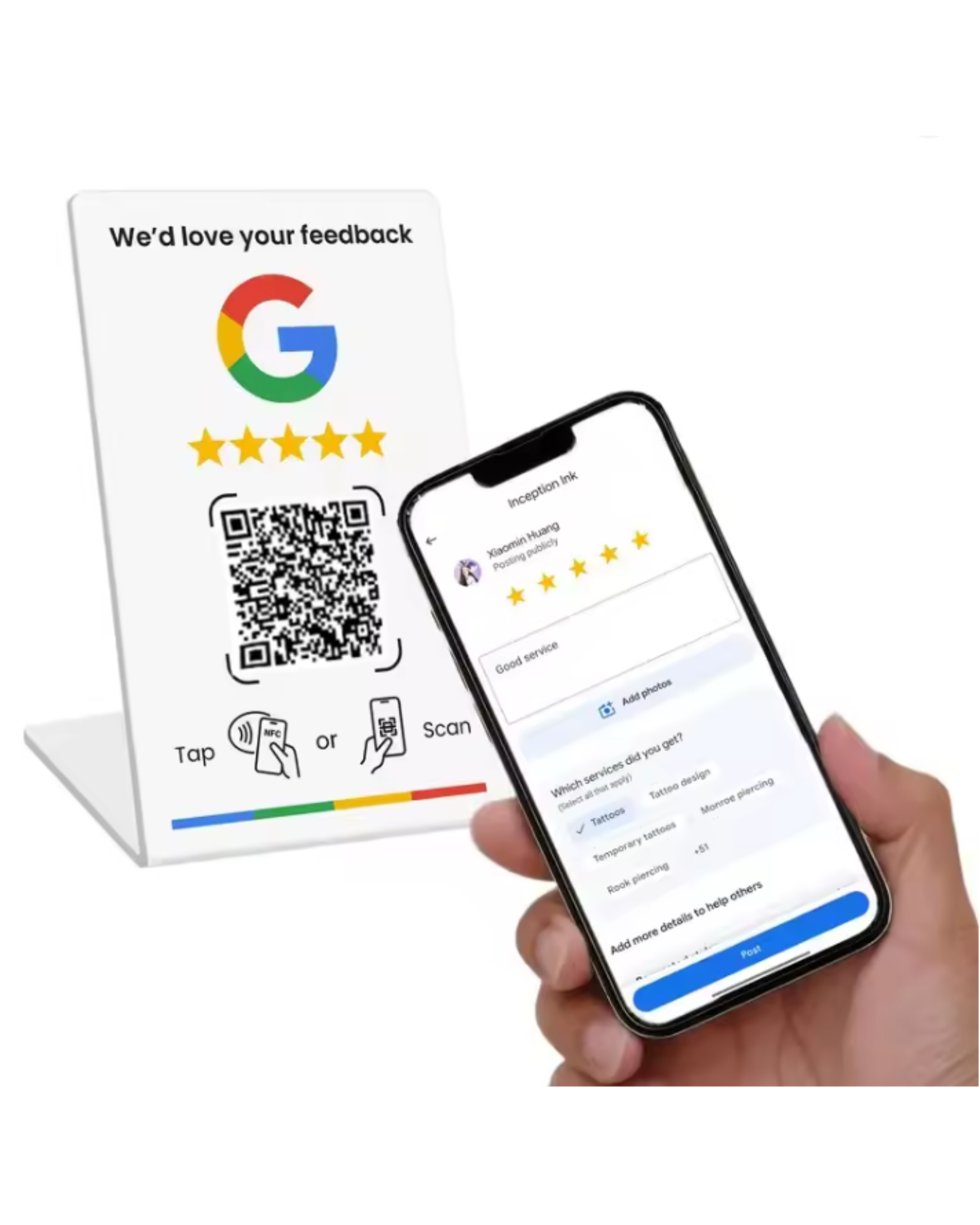 Cartel Brandtag NFC para reseñas Google